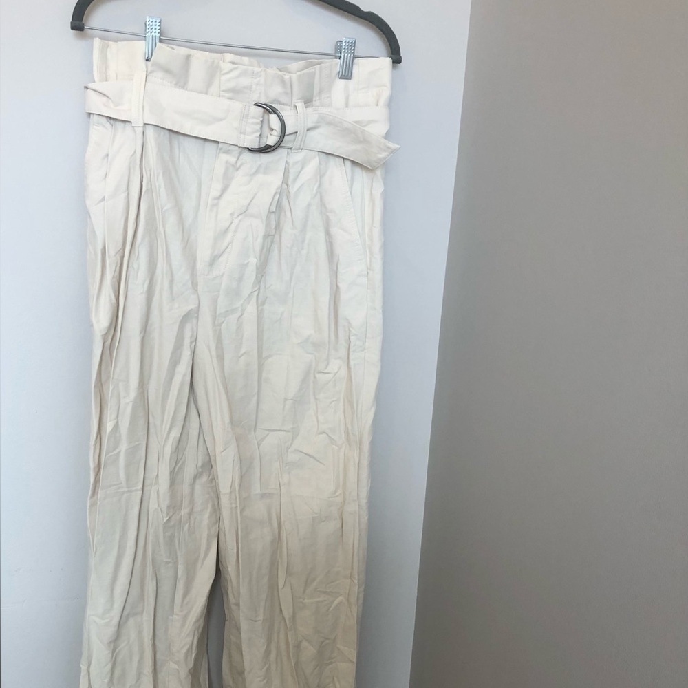 Banana Republic Women’s Ivory Belted Dress Pants Trousers High Waist Size 8